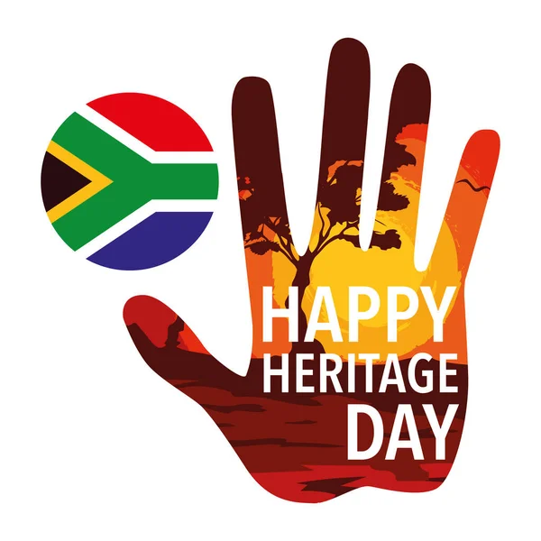 Ευτυχισμένη ημέρα πολιτιστικής κληρονομιάς με τη σημαία της Νότιας Αφρικής — Διανυσματικό Αρχείο