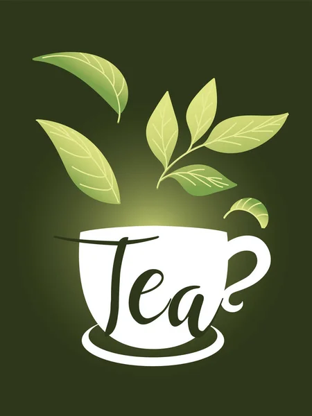 Tee mit Tasse und Blättern Vektordesign — Stockvektor