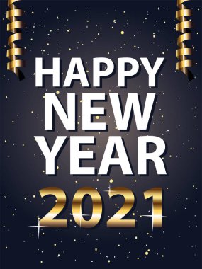 2021 Mutlu yıllar ve konfeti altın stili vektör tasarımı