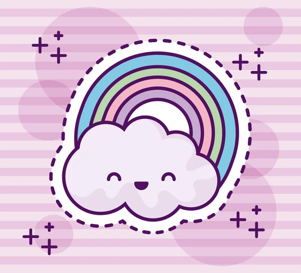 Niedlichen Regenbogen mit Wolke Kawaii-Stil — Stockvektor