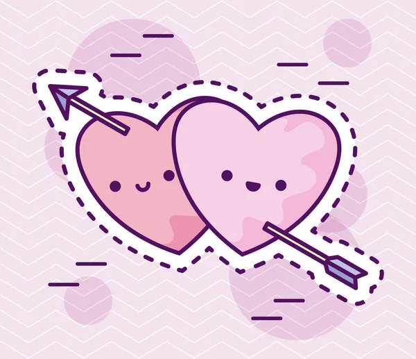 Corazones lindos con flecha, estilo parche — Vector de stock