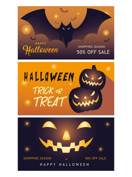 Happy halloween shopping season banners collection vector design — Stock Vector