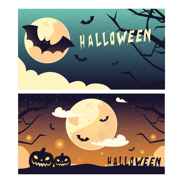 Happy halloween banners bundle vector design — Stock Vector
