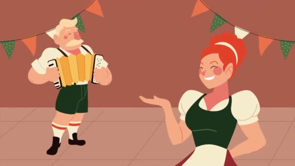 Oktoberfest celebrazione animazione con coppia tedesca suonare la fisarmonica — Video Stock