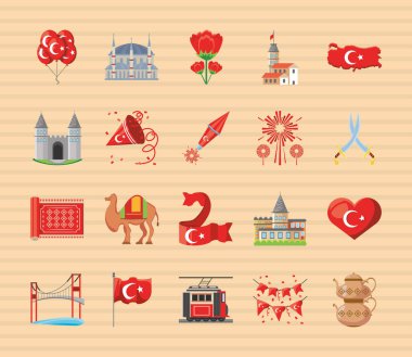 Türkçe ayrıntılı biçim simgeleri vektör dizaynını paketledi