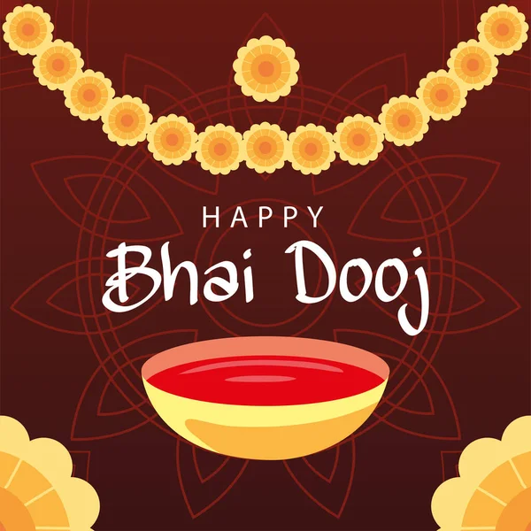 Feliz bhai dooj con flores amarillas y diseño de vectores de tazón — Archivo Imágenes Vectoriales