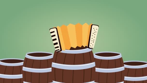 Oktoberfest-Animation mit Betrunkenen und Fässern — Stockvideo