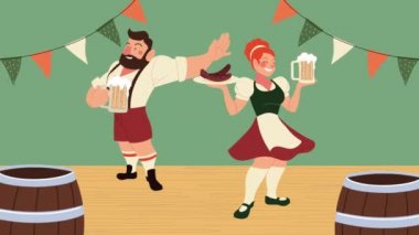 Ekim Festivali 'nde Alman çiftin bira ve çelenk kaldırdığı animasyon sahnesi