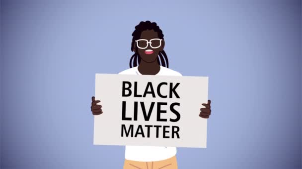 Чорне життя матерія написання в банер ліфтинг для афро-чоловіка — стокове відео