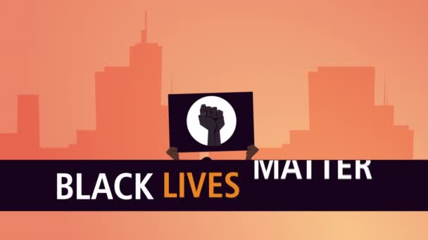 Ludzie afro z czarnym życiem znaczą literę na mieście. — Wideo stockowe