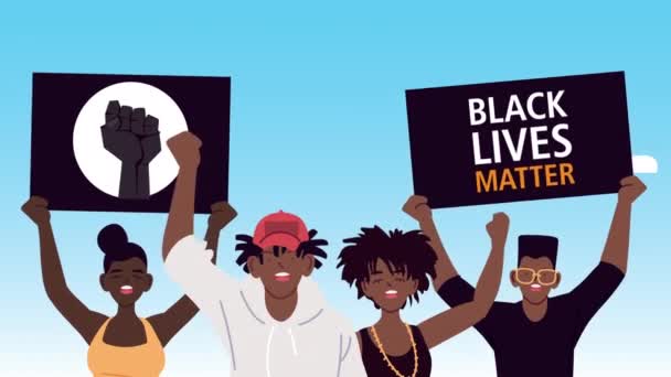 Pessoas afro com vidas negras matéria lettering em banners — Vídeo de Stock
