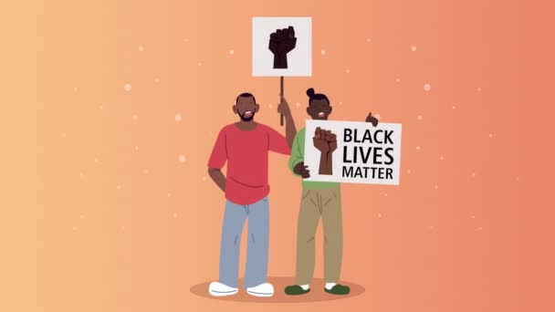 Afro ζευγάρι με μαύρη ζωή ύλη γράμματα σε πανό — Αρχείο Βίντεο