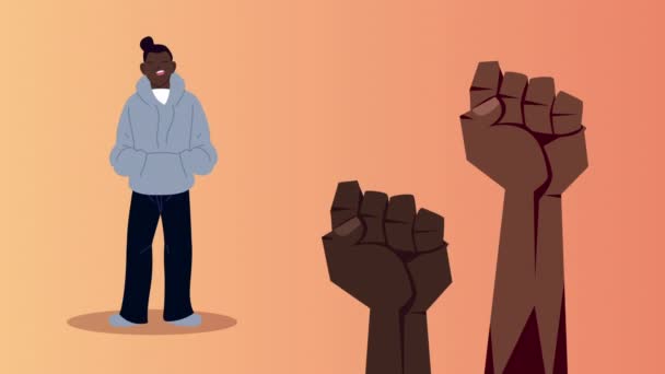 Афро людина і руки кулаки чорне життя матерія анімація — стокове відео