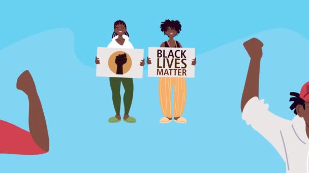 Afro ludzie z czarnym życiem znaczenie liternictwo — Wideo stockowe