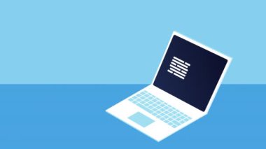 dizüstü bilgisayar ve konuşma baloncuğu ile istatistik bilgi animasyonu