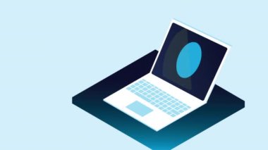 dizüstü bilgisayar ve turta ile istatistik bilgi animasyonu