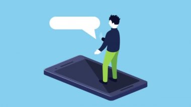 İnsan ve akıllı telefonlu istatistik bilgi animasyonu