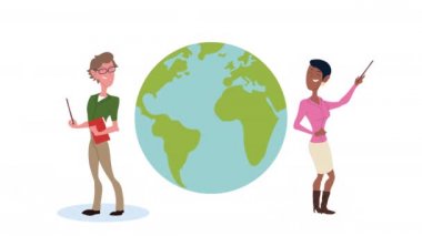 Irklar arası öğretmenler, dünya gezegenindeki karakterlere ders veriyor.