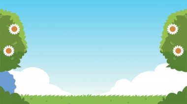 Ağaçlar ve traktör silueti ile bahçe animasyonu