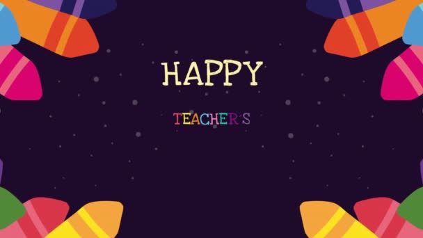 Happy teachers day lettering with colors crayons — Stock Video © djv  #413574524