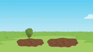 Çamurluk ve ağaçlarla bahçe animasyonu