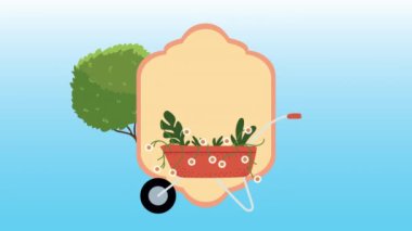 Bahçecilik animasyonu Ağaçlar ve el arabası