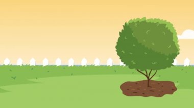 Afro adam kampta konuşma baloncuğuyla bahçe animasyonu yapıyor.