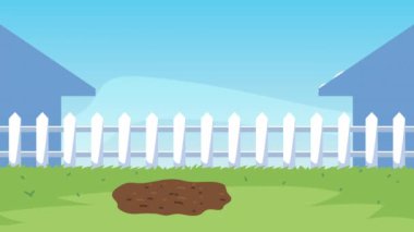 Adam ağaç ve çitlerle bahçe animasyonu yapıyor.