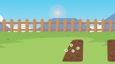 Sarışın kadın çiçeklerle bahçe animasyonu yapıyor.