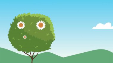 Adam bahçe animasyonunu makas ve çiçeklerle yapıyor.