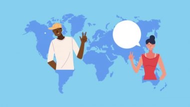 Dünya gezegeninde konuşma baloncukları olan ırklar arası bir çift.