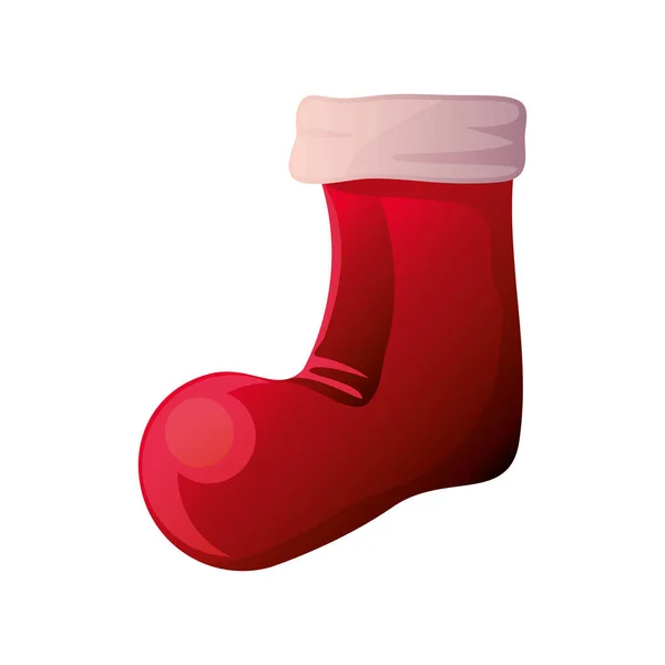 Bota de Natal vermelho, meia para presentes no fundo branco — Vetor de Stock
