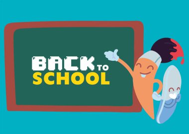 okul vektör tasarımının boya fırçası ve silgi karikatürü