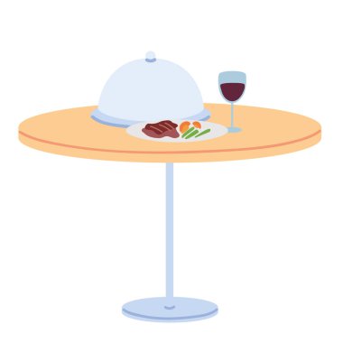 Beyaz arka planda yemek servisi yapılan restoran masası.