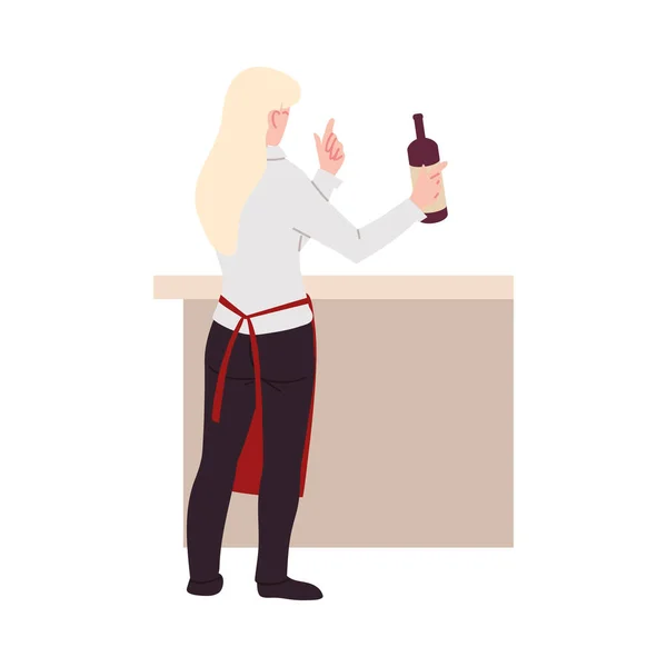 Serveuse en uniforme et un verre de vin — Image vectorielle