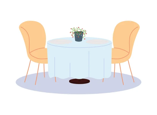 Eettafel met tafelkleed en twee stoelen — Stockvector