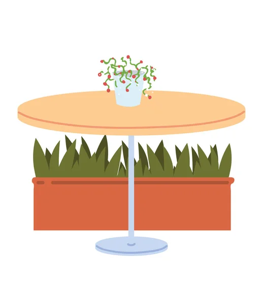 Mesa de restaurante con jarrón de flores sobre fondo blanco — Vector de stock