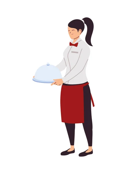 Mujer camarera con bandeja de comida — Archivo Imágenes Vectoriales
