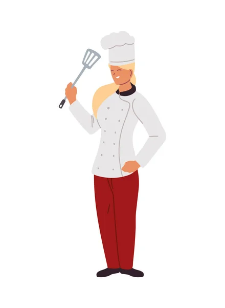 Donna chef con utensili da cucina — Vettoriale Stock