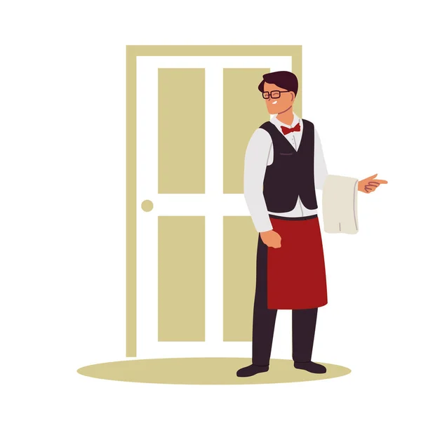 Camarero con toalla en la mano en la puerta — Archivo Imágenes Vectoriales