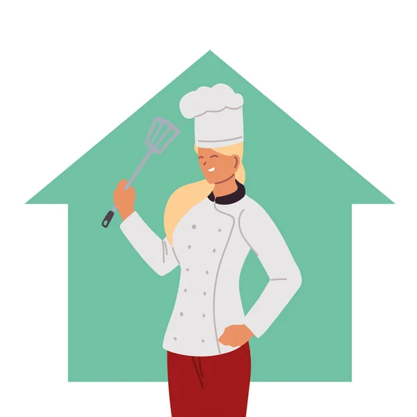 Mujer chef con uniforme y skimme en casa — Vector de stock