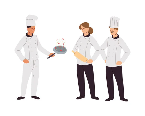 Equipo de chefs con elementos de cocina — Vector de stock