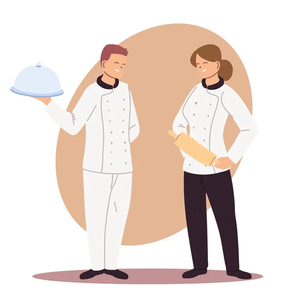 Casal de chefs profissionais com uniforme — Vetor de Stock