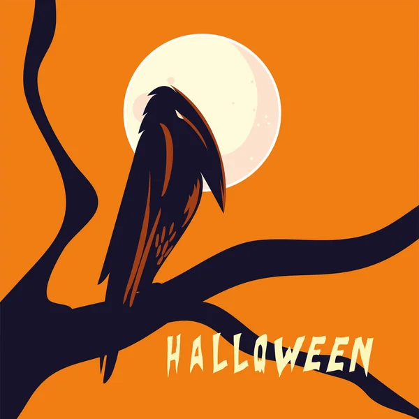 Halloween corbeau dessin animé sur arbre vectoriel design — Image vectorielle