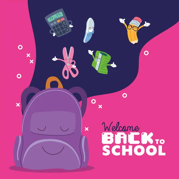 Tasche und Icon Set Cartoons von Back to School Vektor Design — Stockvektor