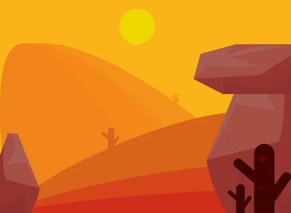 Paisagem deserto rochas cacto árido sol tema cena — Vetor de Stock