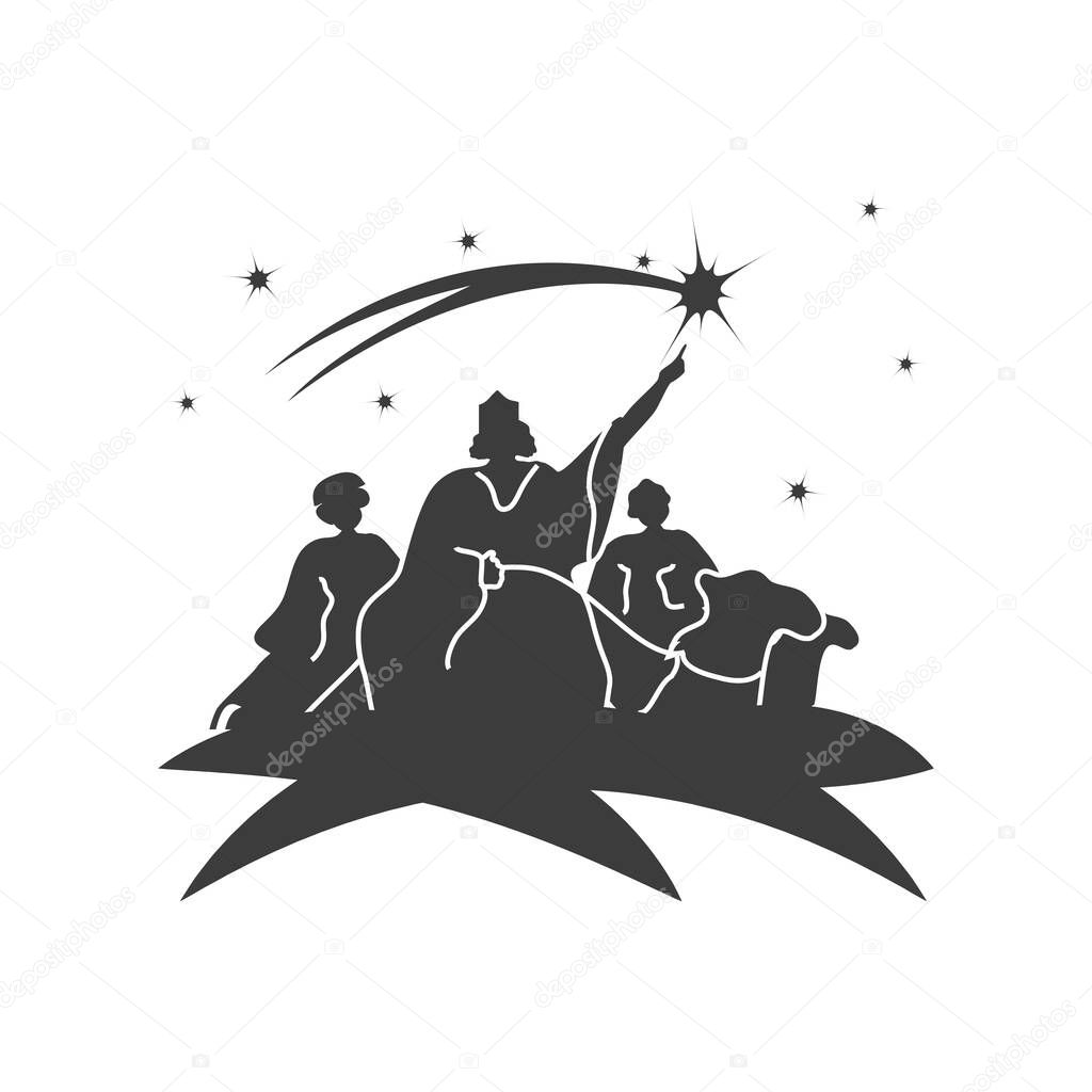 nativity, three wise men pointing star in the sky, traditional celebration religious