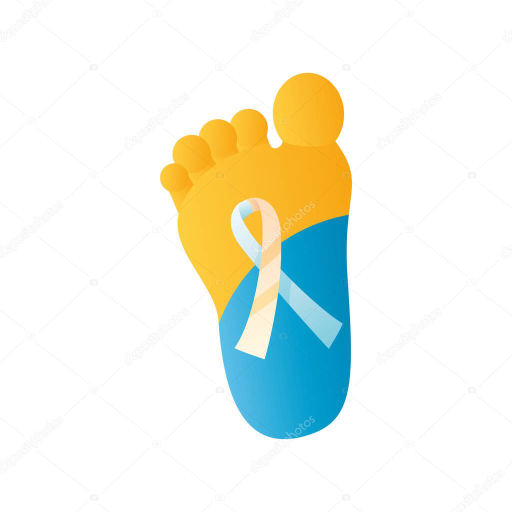 world down syndrome day, foot half blue and yellow with ribbon