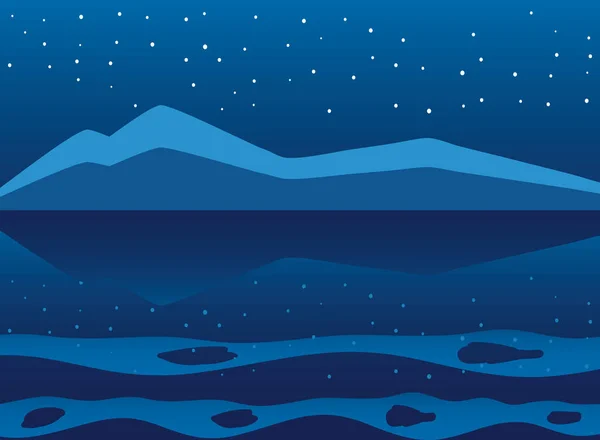 Paysage nuit ciel étoiles montagnes rivière ruisseau — Image vectorielle