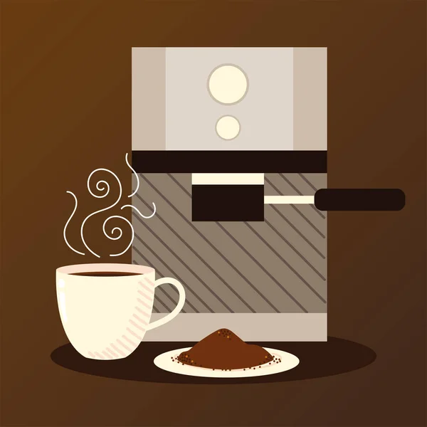 Kaffeezubereitungsmethoden, Espressomaschine und Tasse — Stockvektor